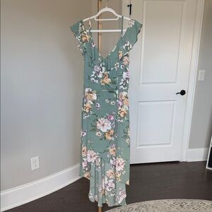 by & by Sage Green Floral High-Low Dress